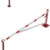 Drehschranke mit Auflagepfosten und Seilzugverstärkung für Dübelbefestigung, feuerverzinkt und rot beschichtet mit weiß reflektierenden Ringen Schrankenbaumlänge: 3500 mm für Vorhangschloss - Art.Nr. 4213_35VBP